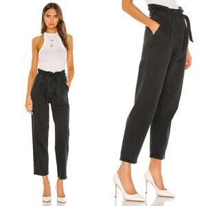 MOTHER The Greaser Paperbag Pleat Jean Black Size 24 High Waisted Straight Leg